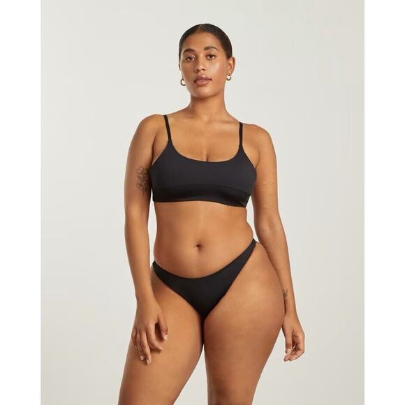 Everlane Thigh-High Bikini Bottom & Scoop-Neck Bikini Top Black Women Small NWT - Picture 1 of 15